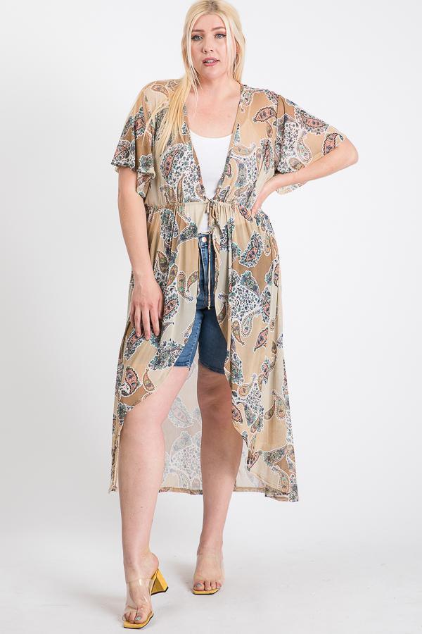 Short Sleeves Long-line Printed Mesh Open Cardigan | Mixtshop LLC Main image