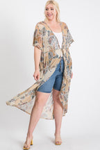 Short Sleeves Long-line Printed Mesh Open Cardigan | Mixtshop LLC