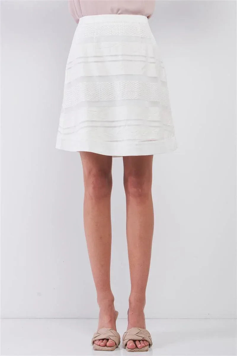 Snow-whine Striped High-waisted See-through Sheer Mesh Strips Cut-ins A-line Mini Skirt | Mixtshop LLC Main image
