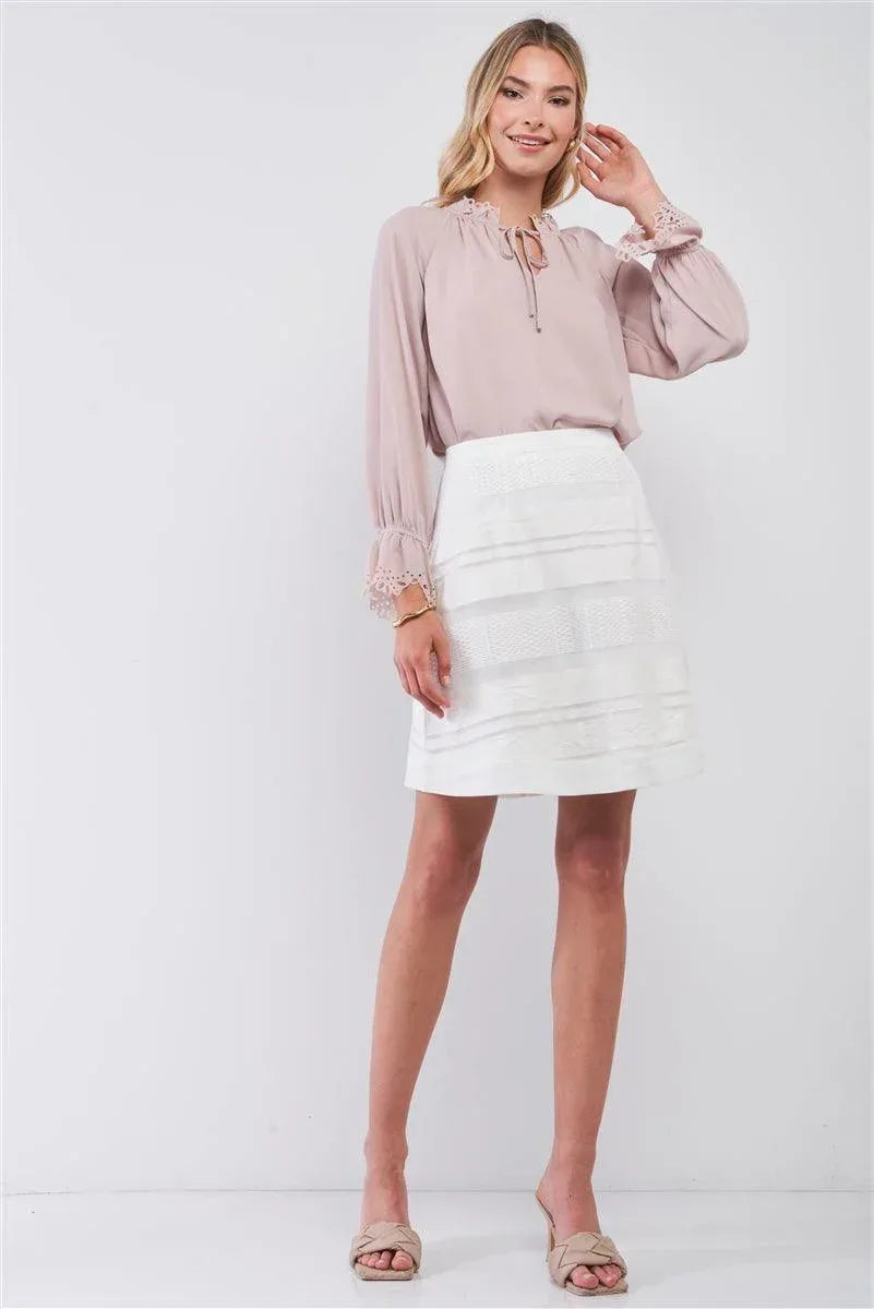 Snow-whine Striped High-waisted See-through Sheer Mesh Strips Cut-ins A-line Mini Skirt Secondary image