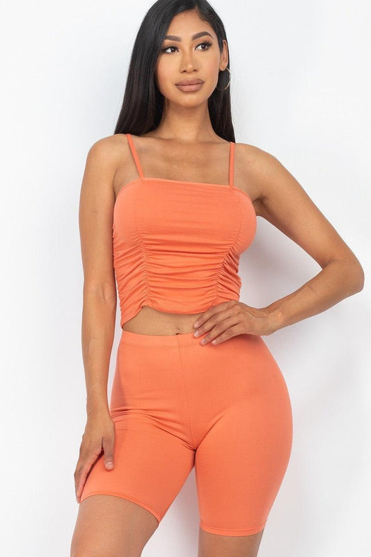 Camisole Ruched Sleeveless Top & Biker Shorts Set | Mixtshop LLC