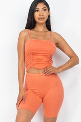 Camisole Ruched Sleeveless Top & Biker Shorts Set | Mixtshop LLC