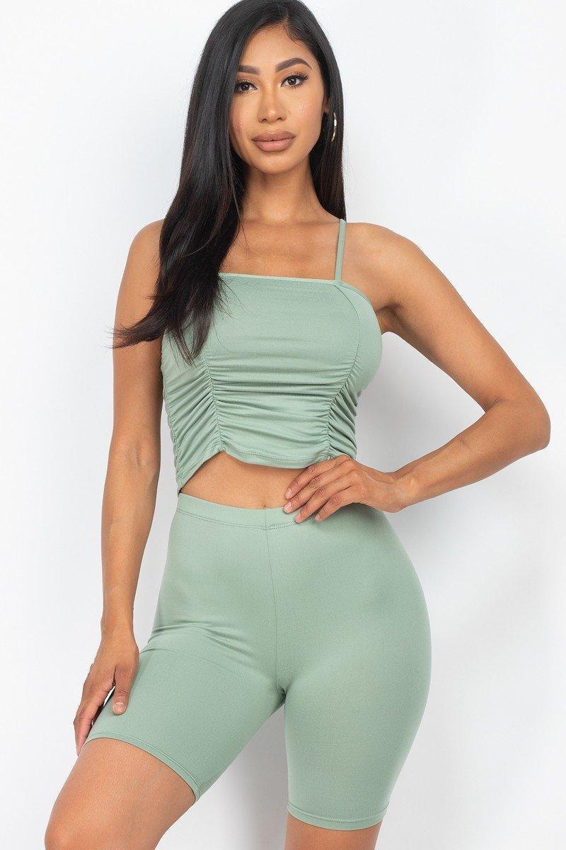 Camisole Ruched Sleeveless Top & Biker Shorts Set | Mixtshop LLC Main image