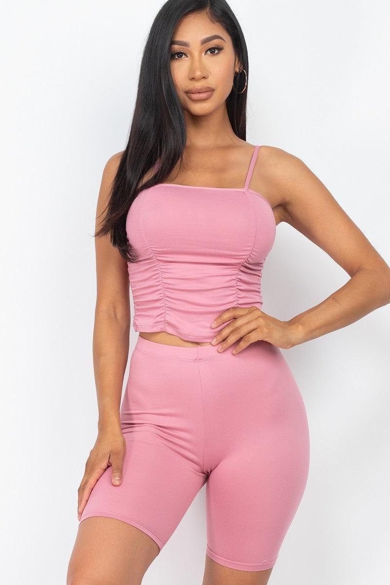 Camisole Ruched Sleeveless Top & Biker Shorts Set | Mixtshop LLC Main image