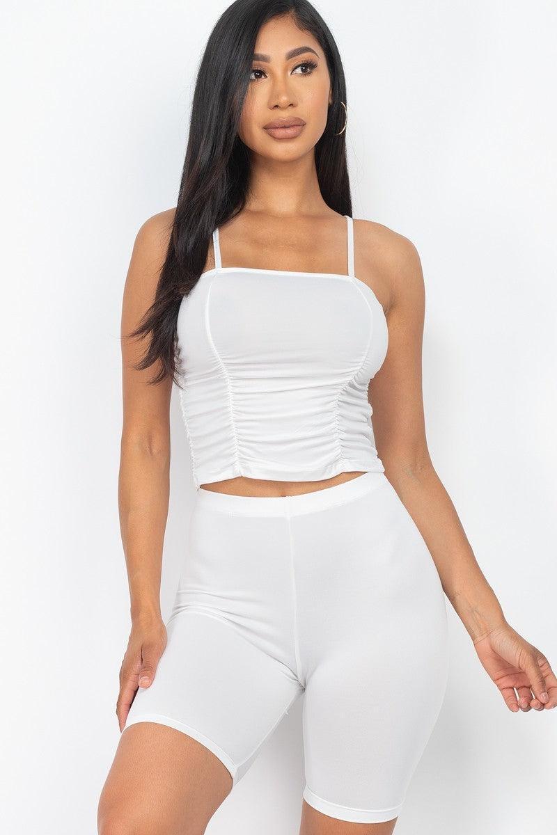 Camisole Ruched Sleeveless Top & Biker Shorts Set | Mixtshop LLC Main image
