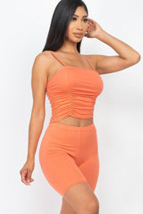 Camisole Ruched Sleeveless Top & Biker Shorts Set | Mixtshop LLC