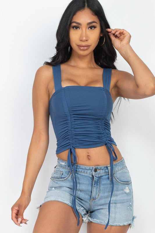 Adjustable Front Ruched With String Square Neck Crop Tops | Mixtshop LLC