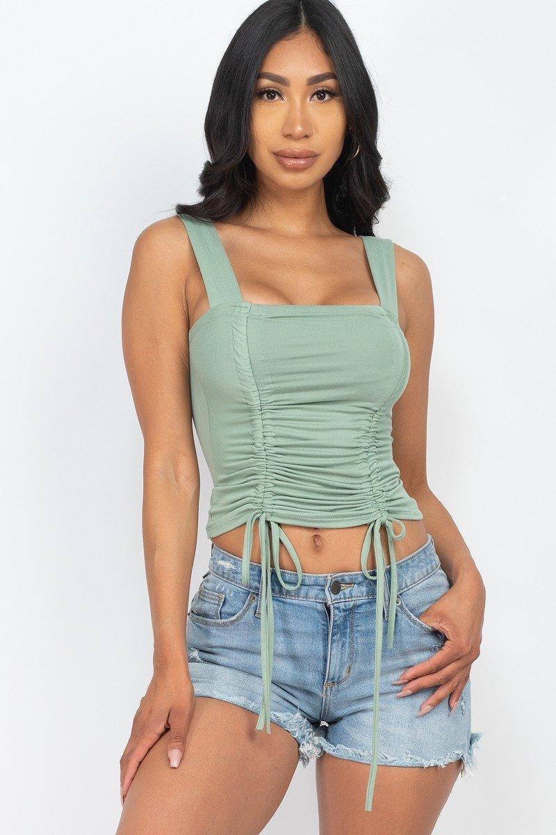 Adjustable Front Ruched With String Square Neck Crop Tops | Mixtshop LLC Main image