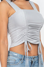 Adjustable Front Ruched With String Square Neck Crop Tops | Mixtshop LLC