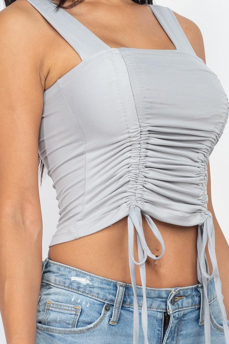 Adjustable Front Ruched With String Square Neck Crop Tops | Mixtshop LLC