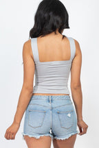 Adjustable Front Ruched With String Square Neck Crop Tops | Mixtshop LLC