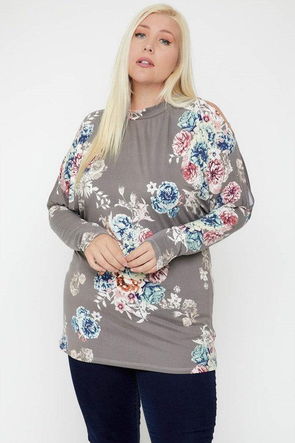 Flattering Cutout Details Floral Print Top | Mixtshop LLC Main image