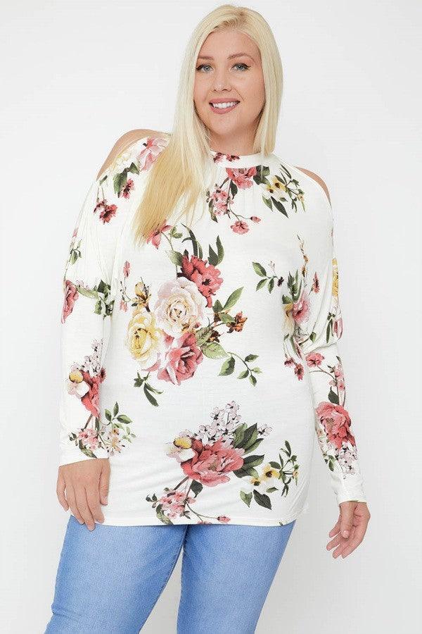 Flattering Cutout Details Floral Print Top | Mixtshop LLC Main image