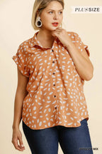 V-neck Dalmatian Print Button Front Top With Pocket Detail | Mixtshop LLC