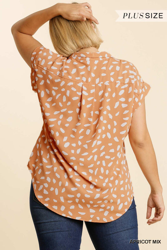 V-neck Dalmatian Print Button Front Top With Pocket Detail | Mixtshop LLC