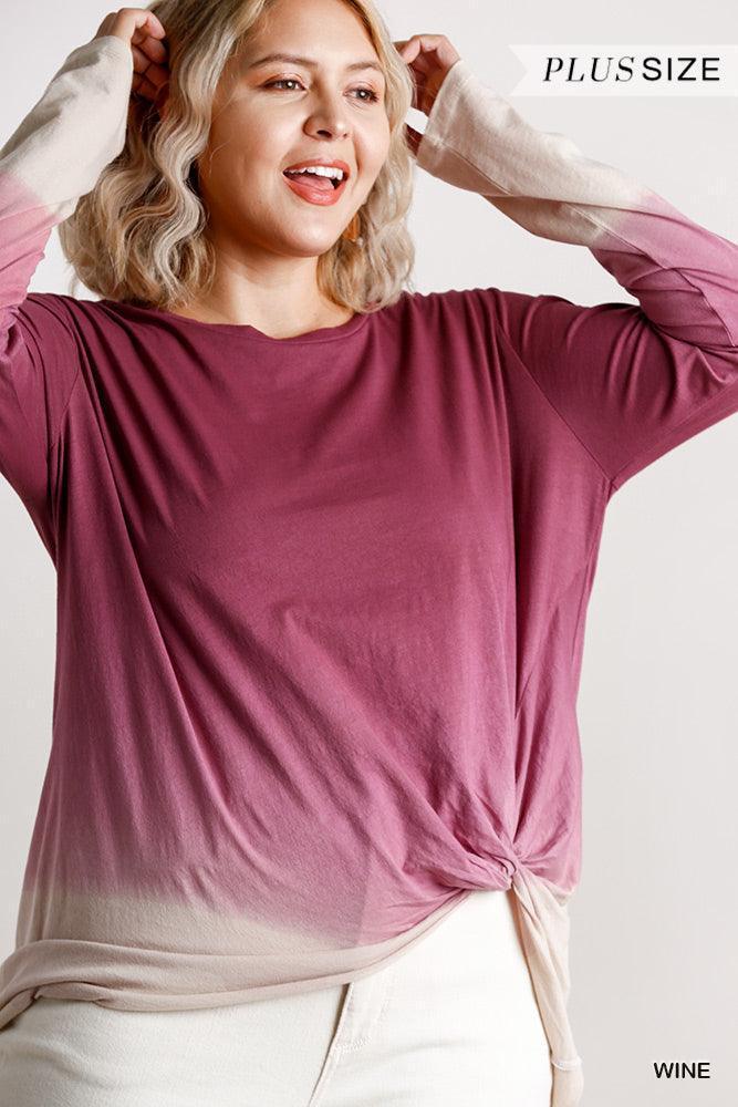 Ombre Print Long Sleeve Top With Gathered Front Detail And Raw Hem | Mixtshop LLC Main image