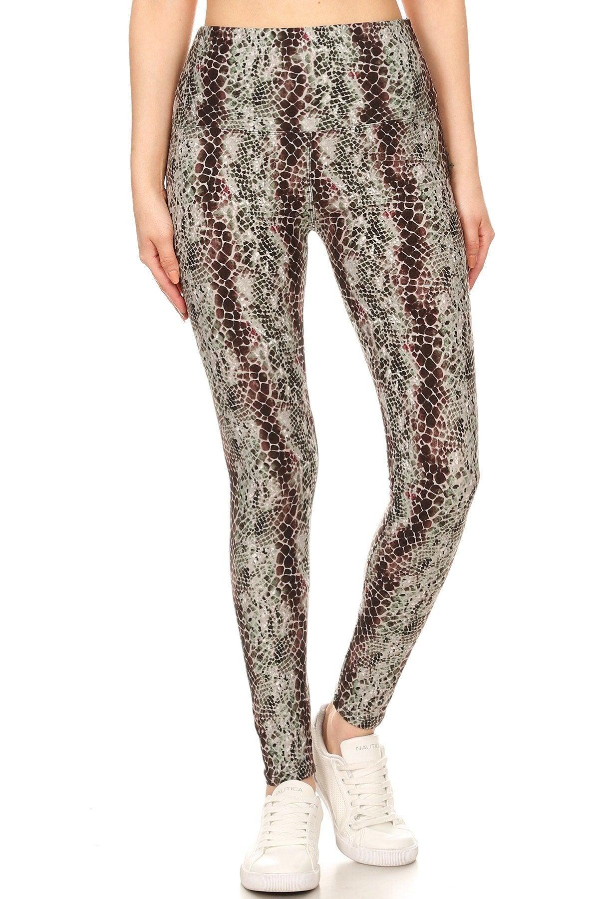Yoga Style Banded Lined Snakeskin Printed Knit Legging With High Waist. | Mixtshop LLC