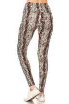 Yoga Style Banded Lined Snakeskin Printed Knit Legging With High Waist. | Mixtshop LLC