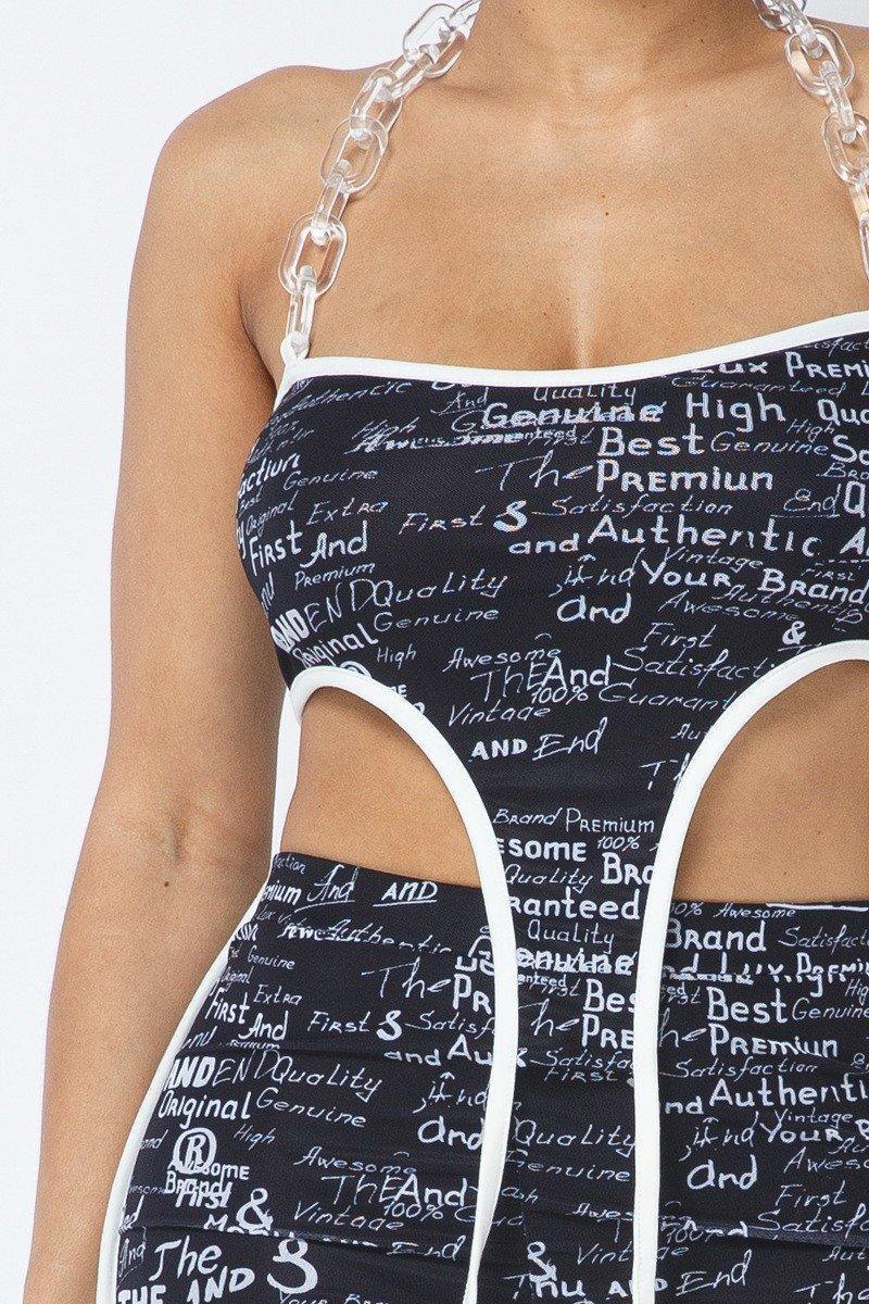 Mesh Print Crop Top With Plastic Chain Halter Neck With Matching Leggings | Mixtshop LLC