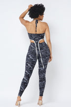 Mesh Print Crop Top With Plastic Chain Halter Neck With Matching Leggings | Mixtshop LLC