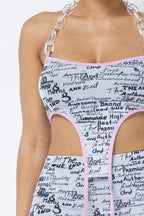 Mesh Print Crop Top With Plastic Chain Halter Neck With Matching Leggings | Mixtshop LLC