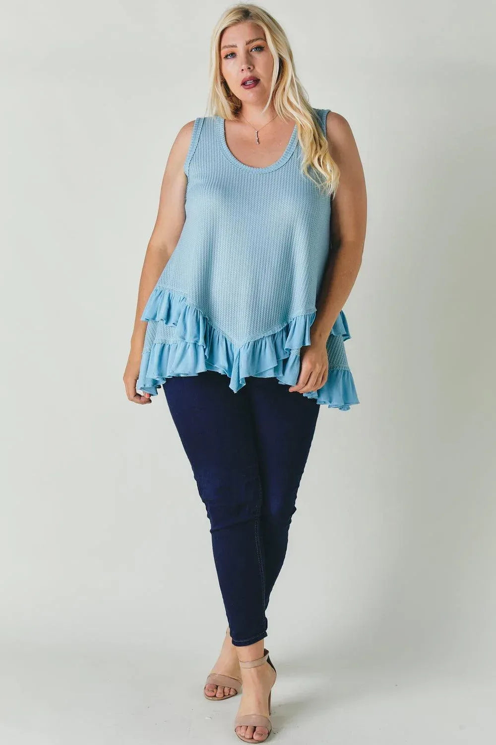 Plus Scoope Neck Sleeveless Ruffle Tunic Secondary image