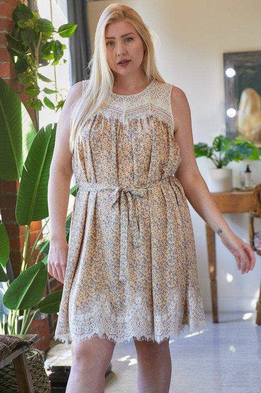 Plus Printed Round Neck Sleeveless Mini Dress | Mixtshop LLC Main image