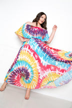 Tie Dye Off Shoulder Pleated Maxi Dress | Mixtshop LLC