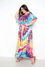 Tie Dye Off Shoulder Pleated Maxi Dress | Mixtshop LLC