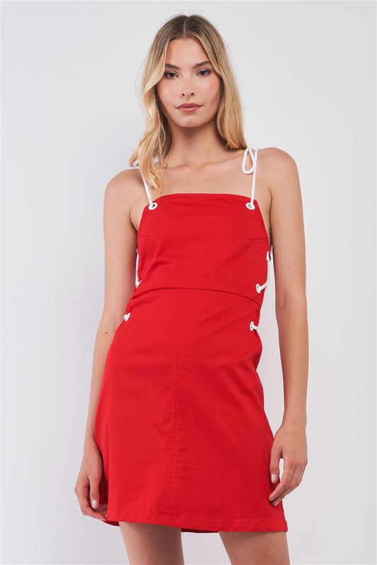 Lace-up Straps Sleeveless Square Neck Fitted Mini Dress | Mixtshop LLC