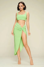 Summer Days Solid Crop Top & Split Thigh Twist Slit Skirt Set | Mixtshop LLC