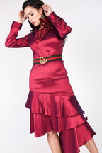 Asymmetrical Ruffle Bottom Satin Skirt | Mixtshop LLC