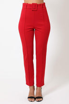 Ankle Tapered Self-fabric Buckle Belt Pants | Mixtshop LLC