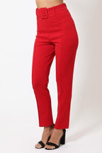Ankle Tapered Self-fabric Buckle Belt Pants | Mixtshop LLC