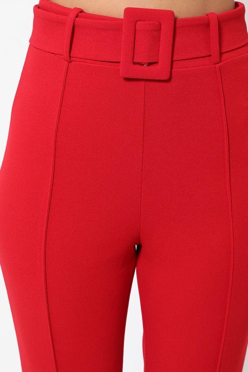 Ankle Tapered Self-fabric Buckle Belt Pants | Mixtshop LLC