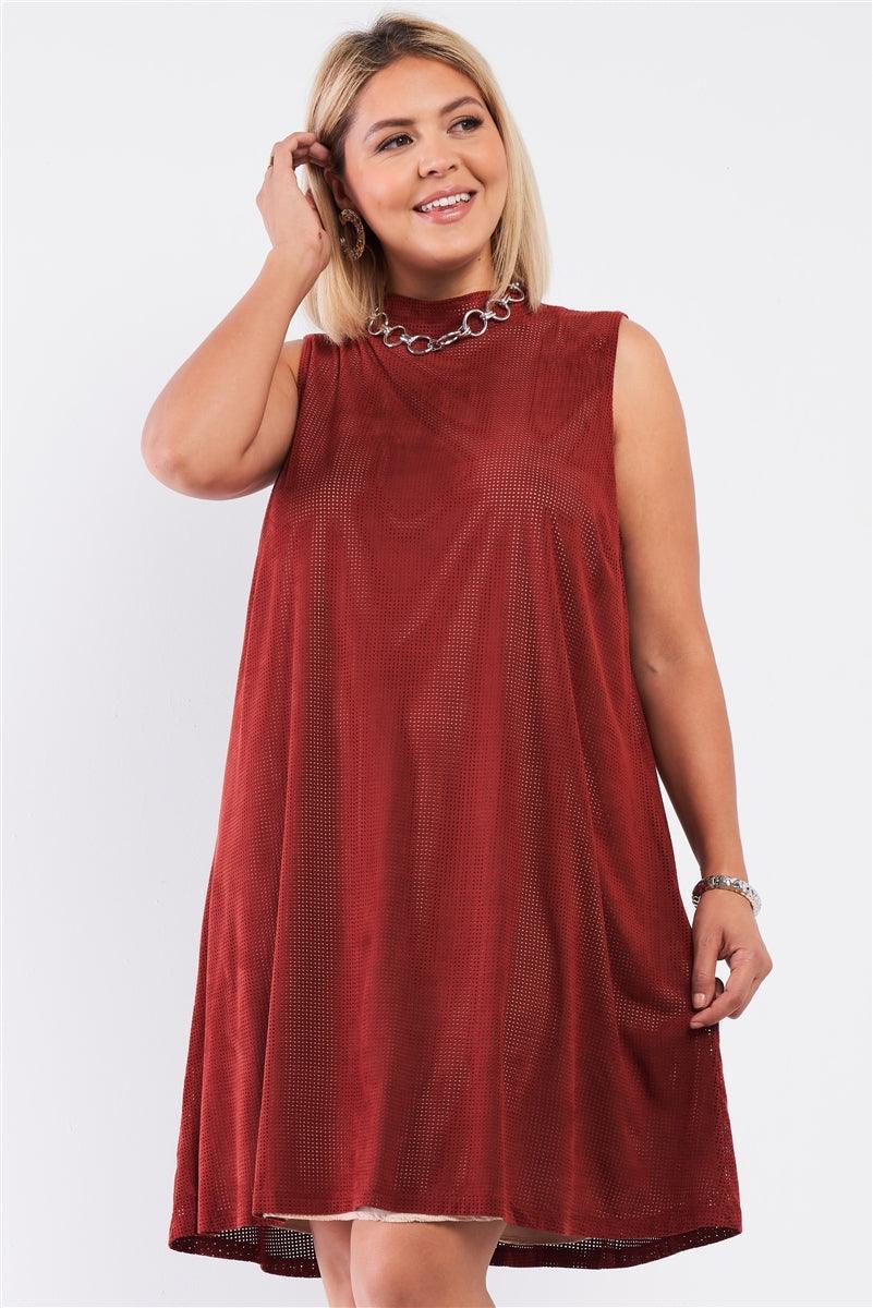 Plus Rust And Nude Illusion High Neck Swing Dress | Mixtshop LLC Main image