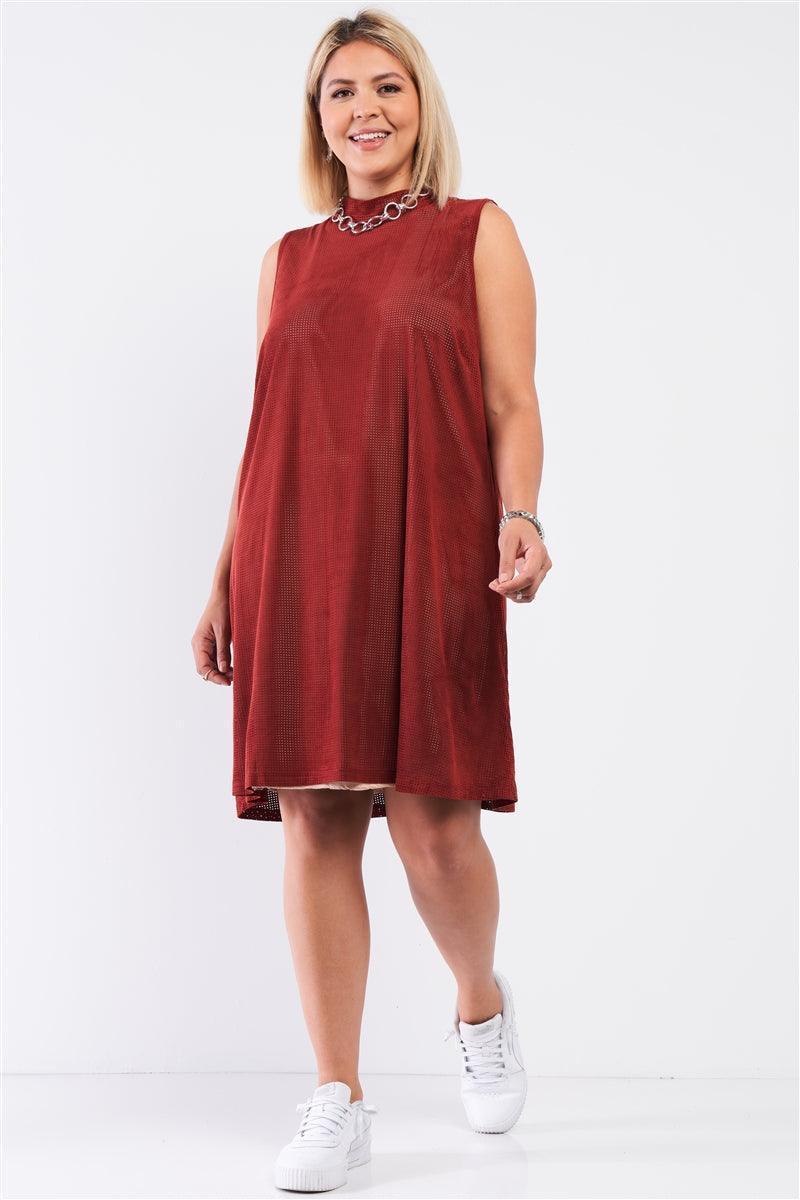 Plus Rust And Nude Illusion High Neck Swing Dress Secondary image