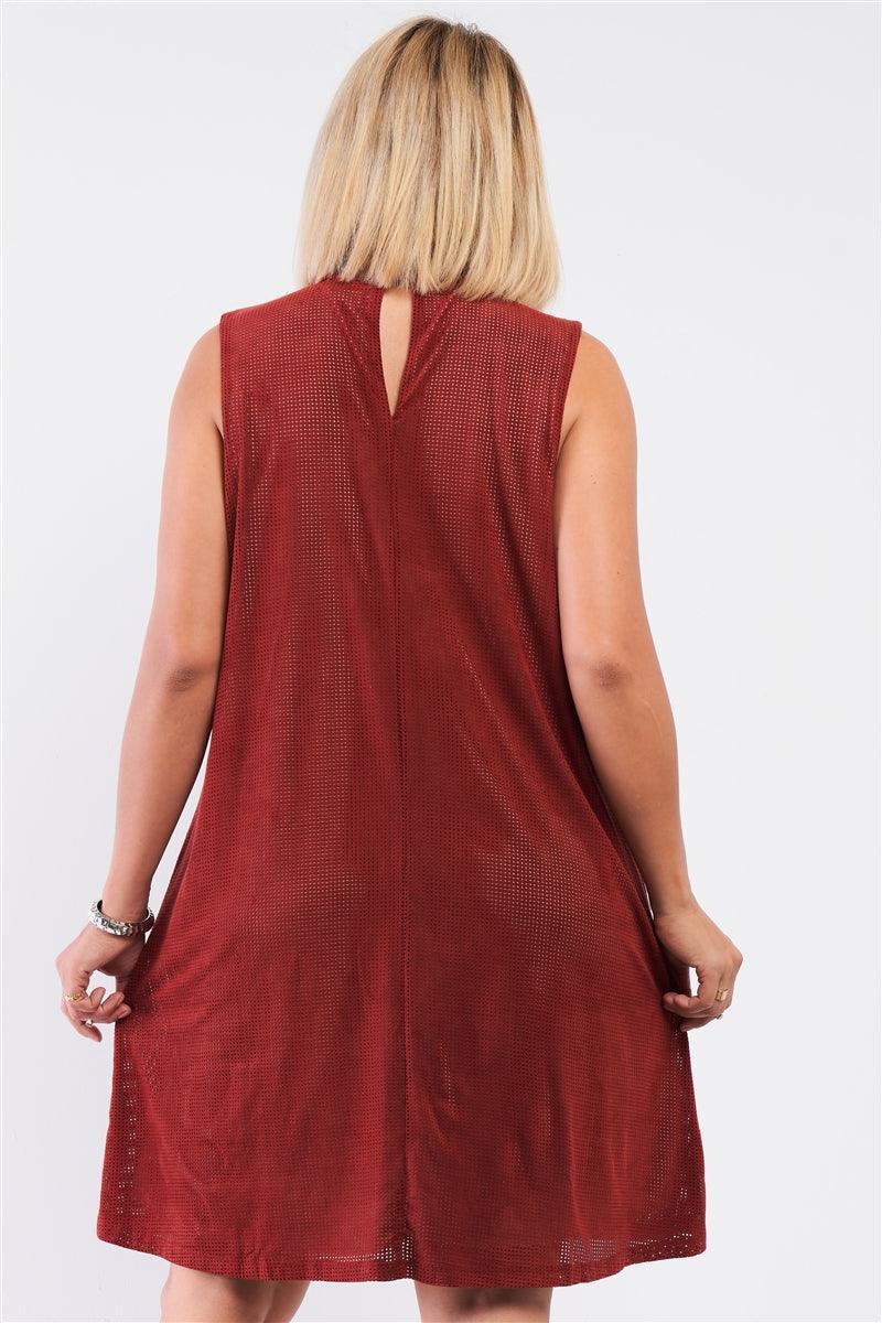 Plus Rust And Nude Illusion High Neck Swing Dress | Mixtshop LLC