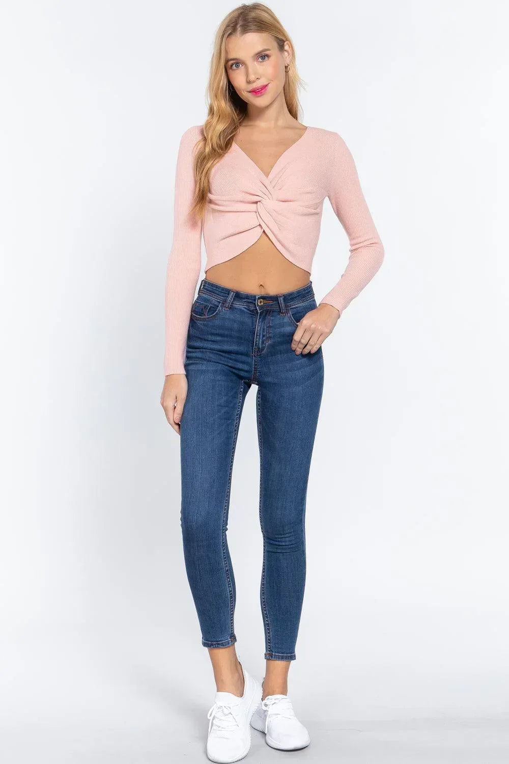 V-neck Front Knotted Crop Sweater Secondary image