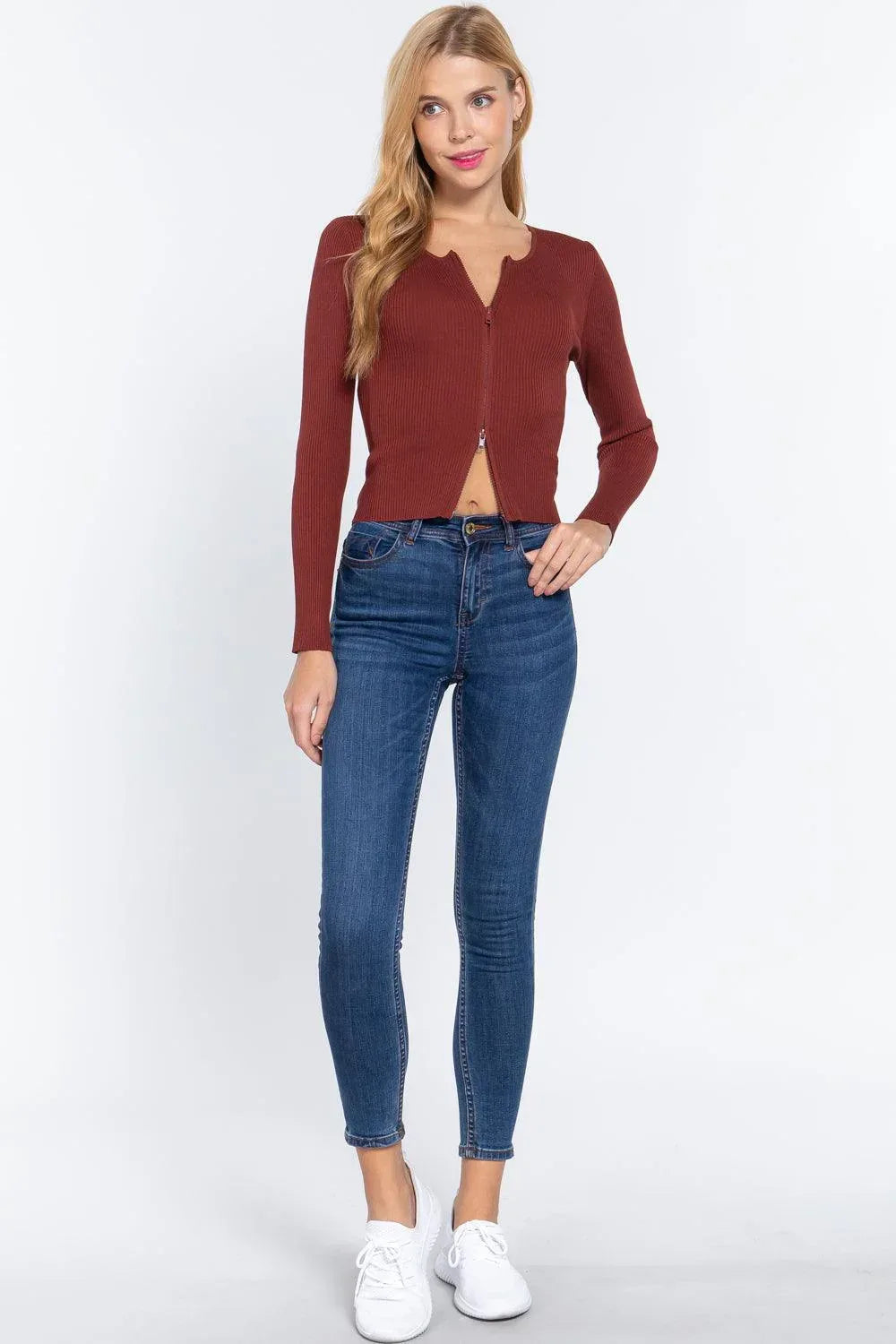 Rib Sweater Top W/front Zipper | Mixtshop LLC