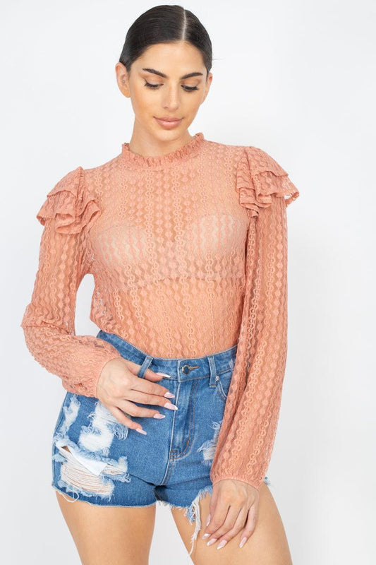 Sheer Crochet Lace Ruffled Top | Mixtshop LLC