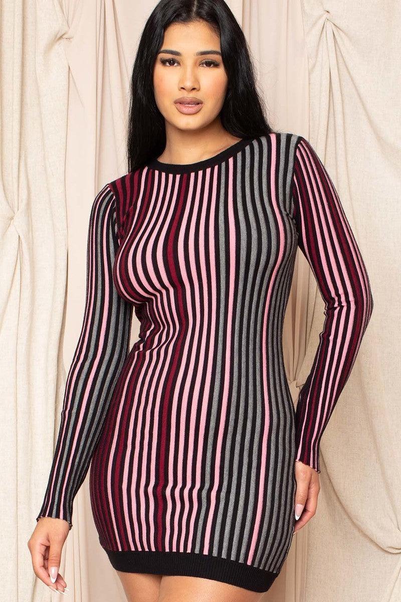 Multi-color Striped Ribbed Dress | Mixtshop LLC Main image