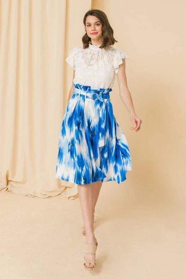 Self-buckle Belt Printed Skirt | Mixtshop LLC