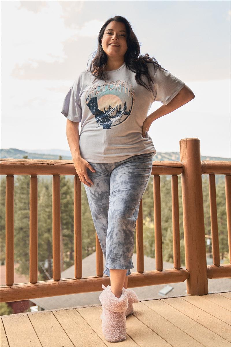 Plus Navy Tie-dye High-waisted Sweatpants Secondary image