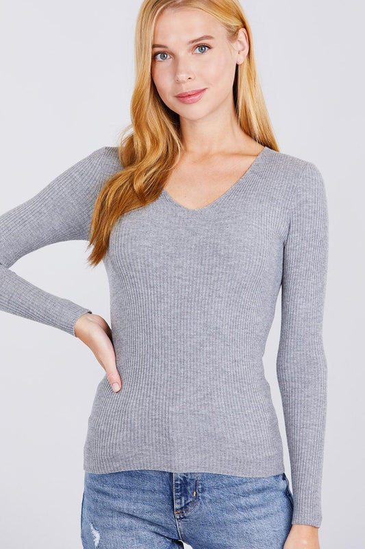 V-neck Viscose Rib Sweater | Mixtshop LLC