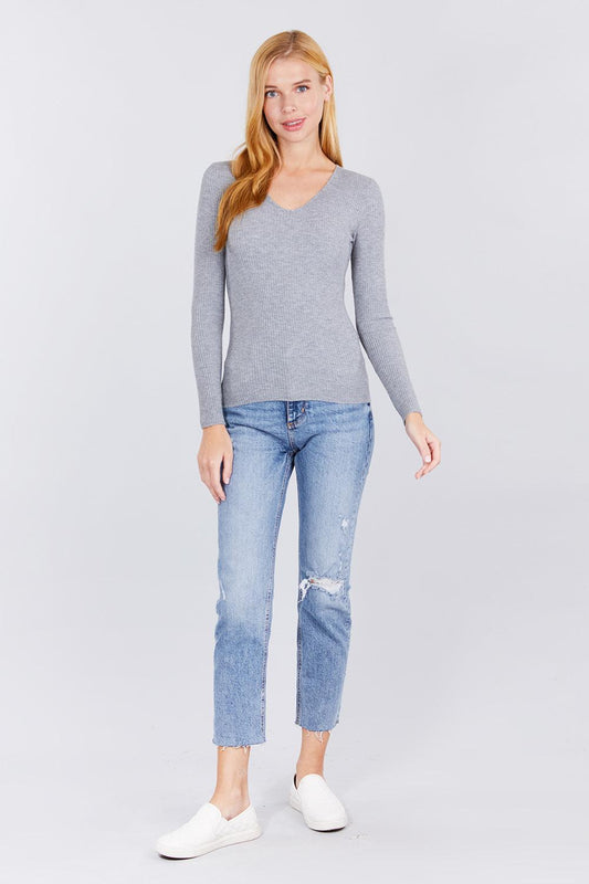 V-neck Viscose Rib Sweater | Mixtshop LLC