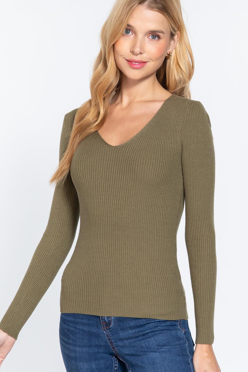 V-neck Viscose Rib Sweater | Mixtshop LLC Main image
