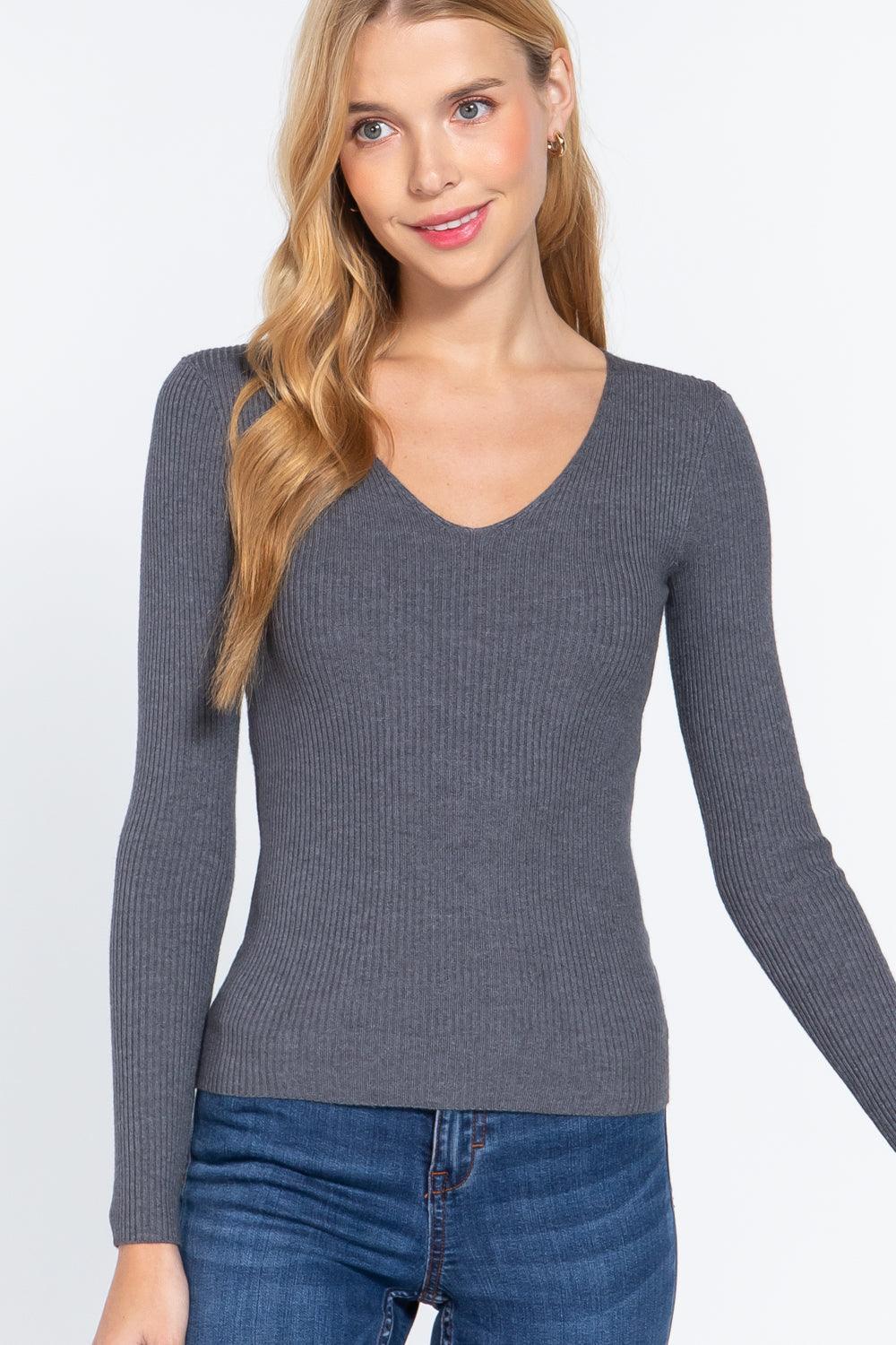 V-neck Viscose Rib Sweater | Mixtshop LLC Main image