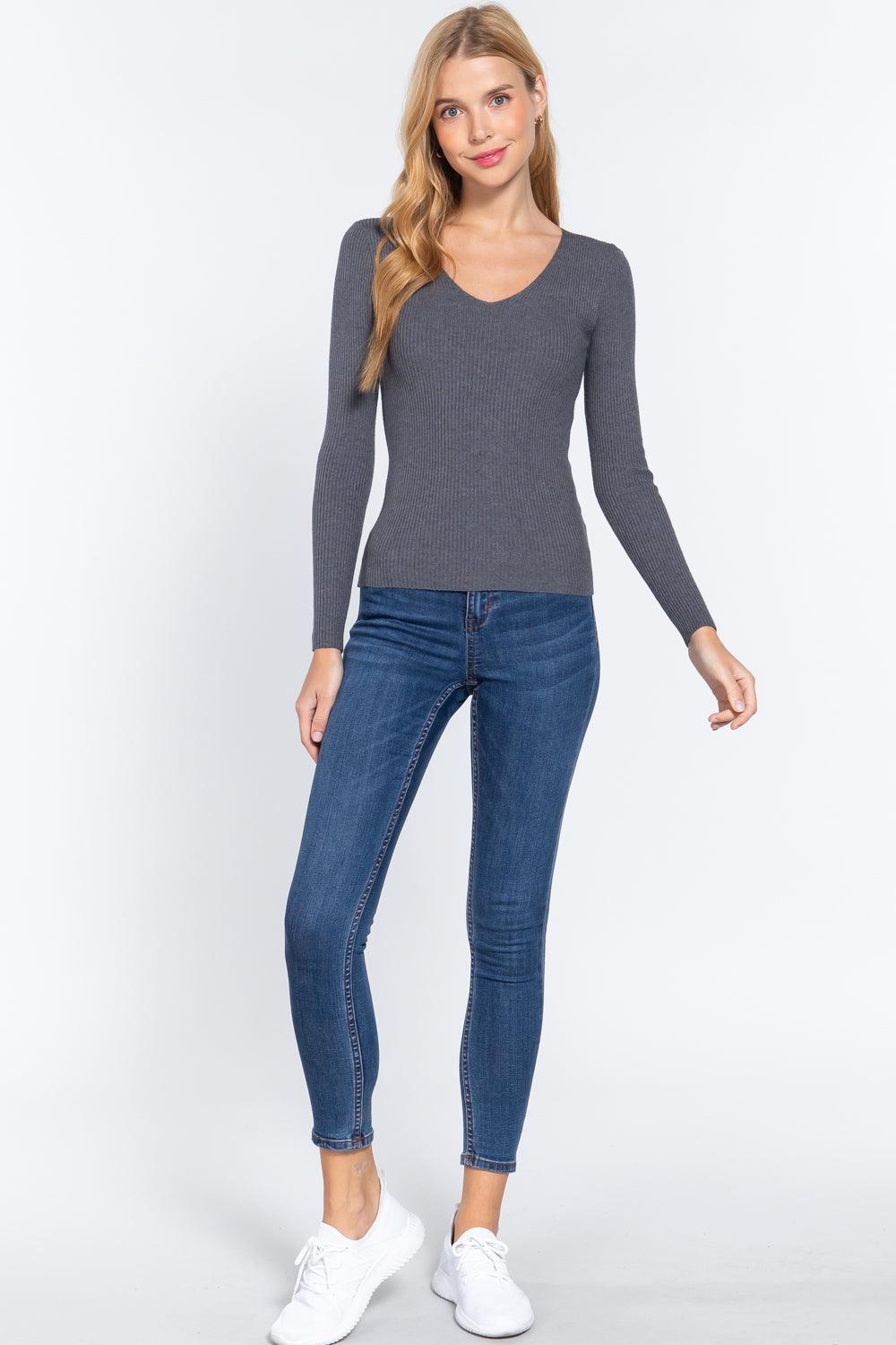 V-neck Viscose Rib Sweater Secondary image
