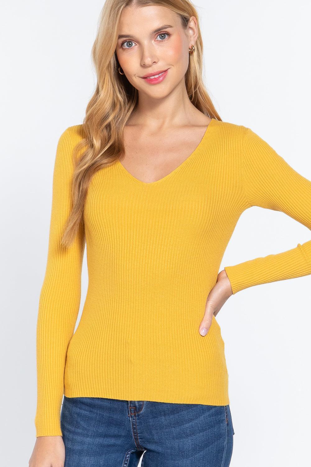 V-neck Viscose Rib Sweater | Mixtshop LLC Main image